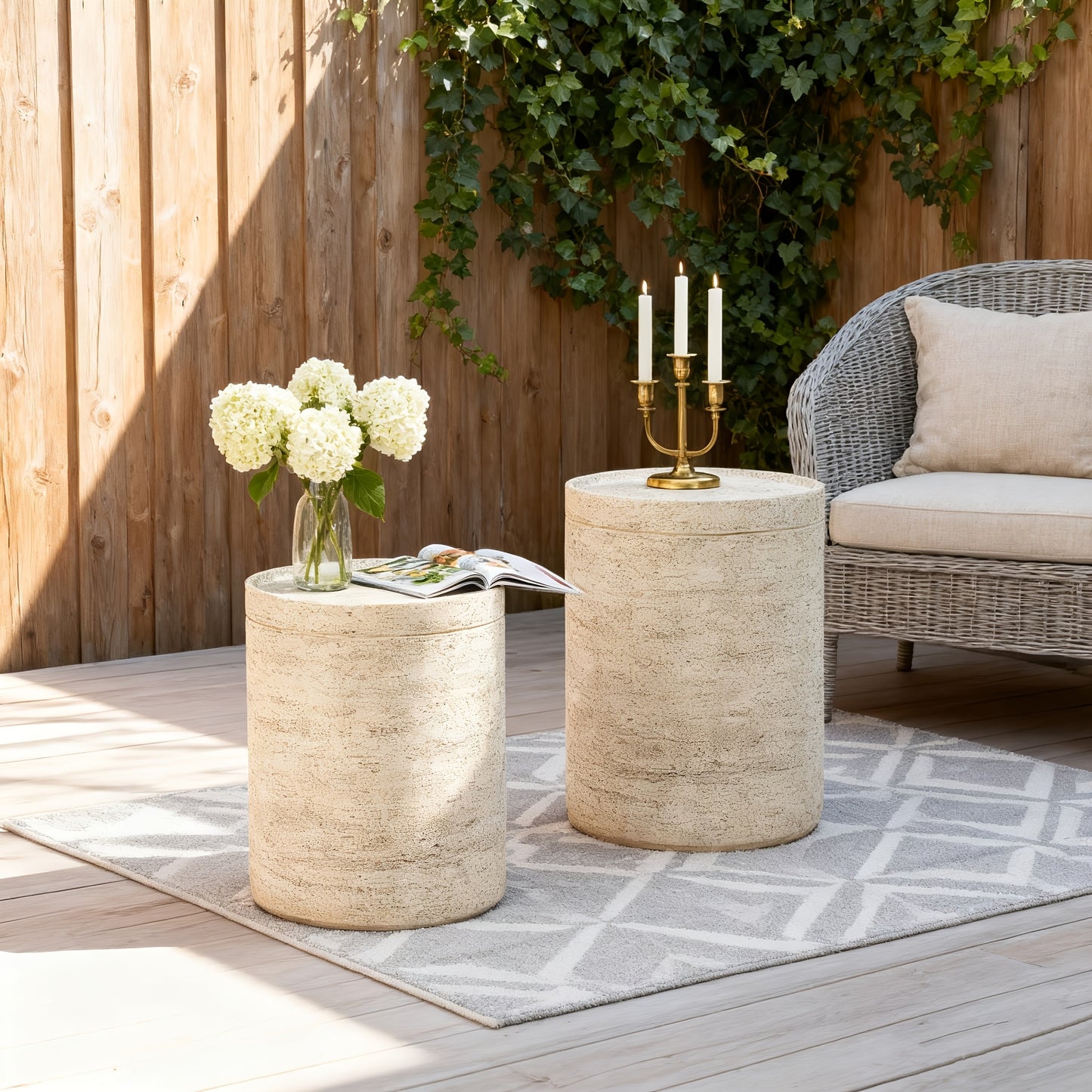 Concrete Side Table, Outdoor Side Table For Patio, 14" Outdoor Accent Table Patio Round Side Table End Table