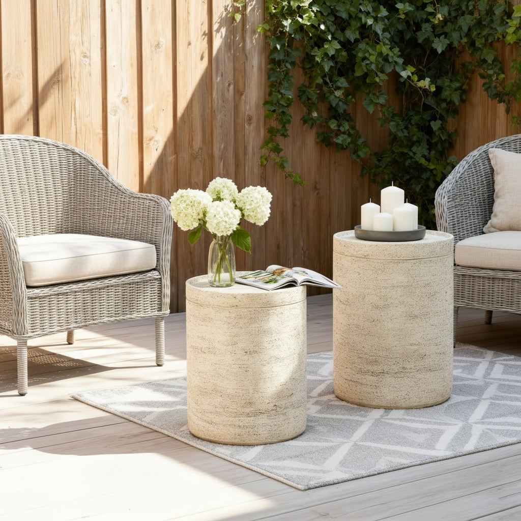 Concrete Side Table, Outdoor Side Table For Patio, 14" Outdoor Accent Table Patio Round Side Table End Table