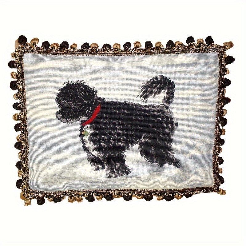 Decorative Needlepoint Hand-Embroidered Wool Throw Pillow