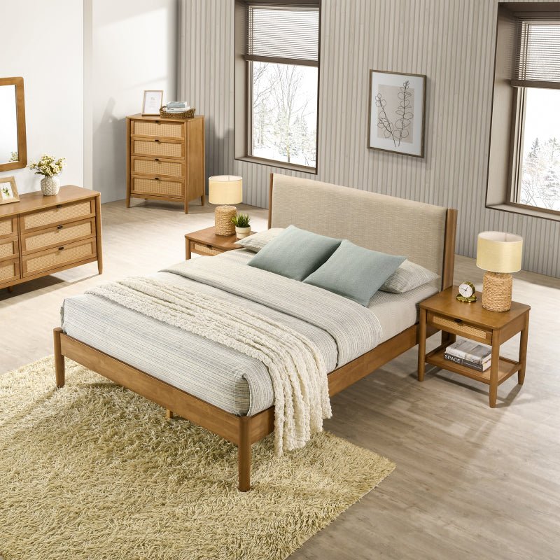Marquette 6 - Piece Bedroom Set – Corduroy Queen Bed, Rubberwood Furniture Collection - solid wood furniture by Chic Woods