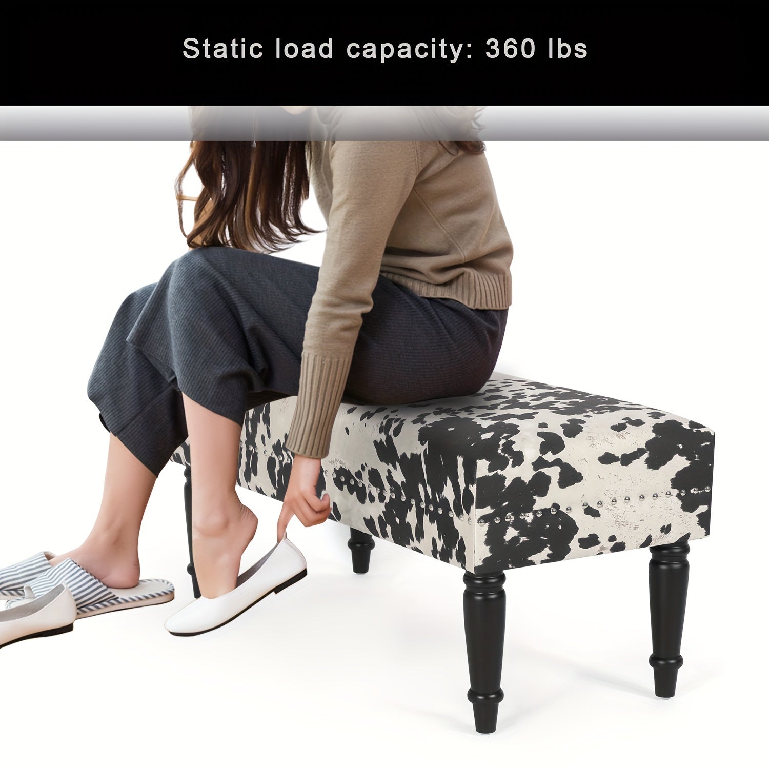 Cow Hide decorative accent bench