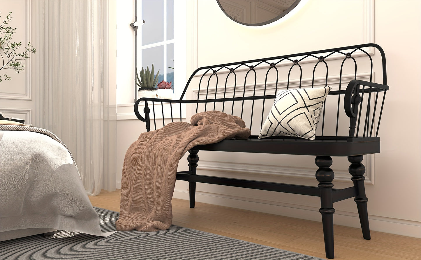 Farmhouse Spindle Back Wooden Bench