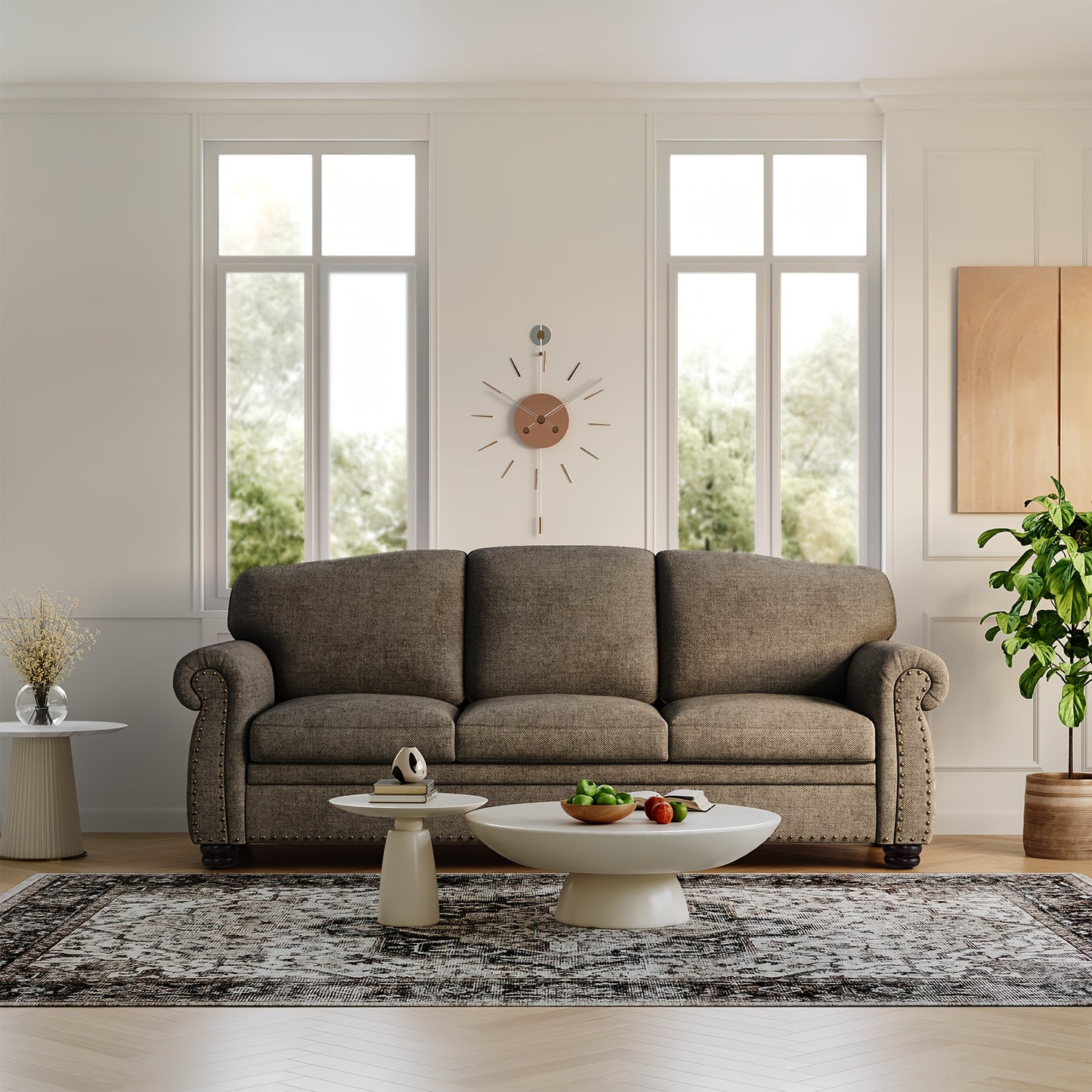 Bradford 90” Traditional Chenille Sofa | Rolled Arms & Nailhead Trim