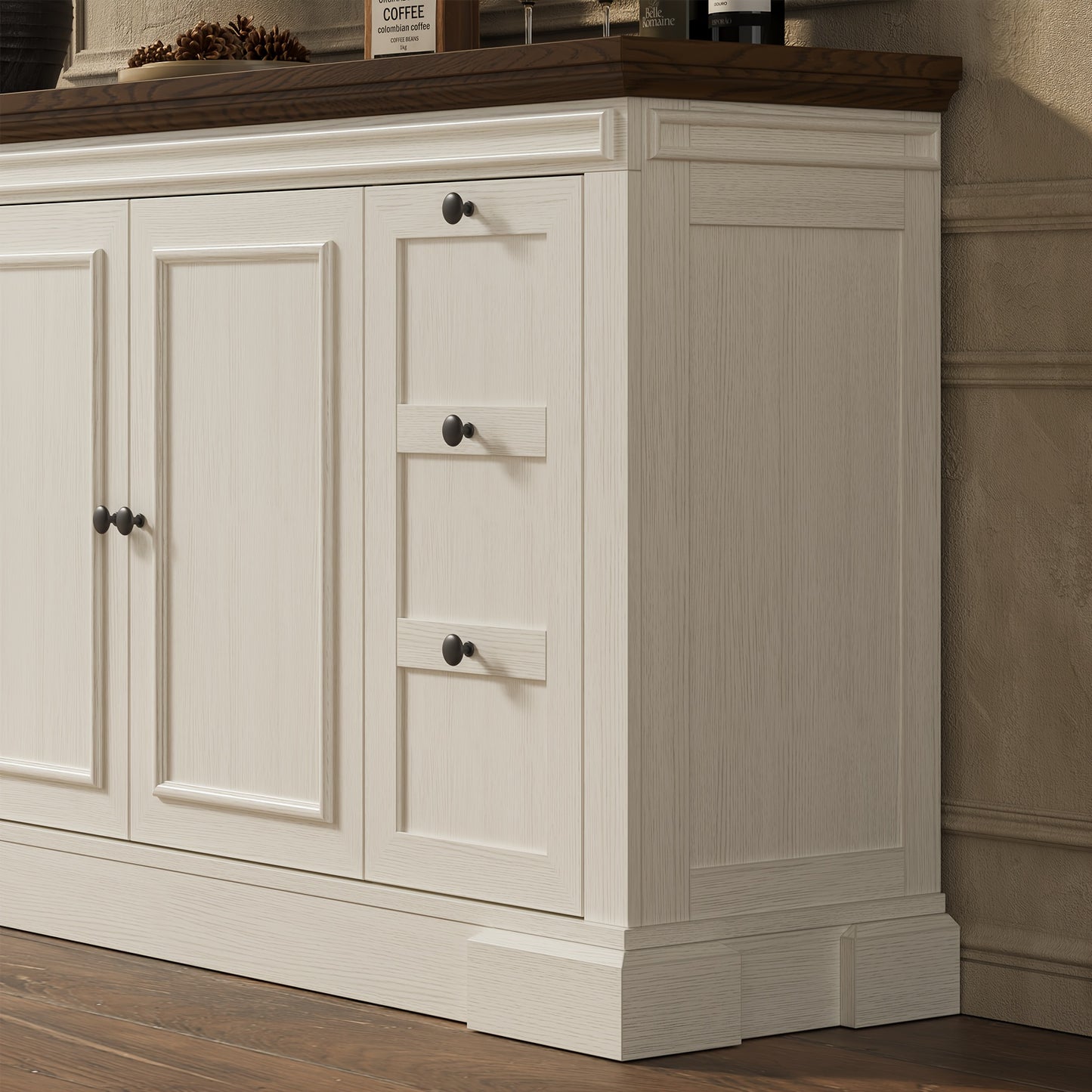 Heritage Farmhouse Buffet Cabinet – 63" Wooden Sideboard with Drawers & Doors