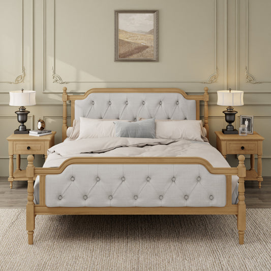 Wellington King Size Solid Wood Bed in Walnut | Upholstered Tufted Headboard