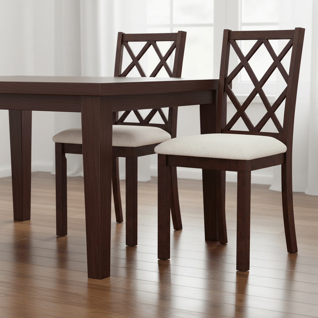 Set of 2 Dining Chairs with 400 lbs Capacity, Wooden Kitchen Chairs with Upholstered Seat Cushion & Rubber Wood Legs, Mid-Century Style Side Chairs for Dining Room, Restaurant, Cherry Brown