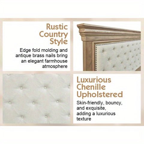 Monroe Mid - Century Upholstered Platform Bed – Solid Wood Frame - solid wood furniture by Chic Woods