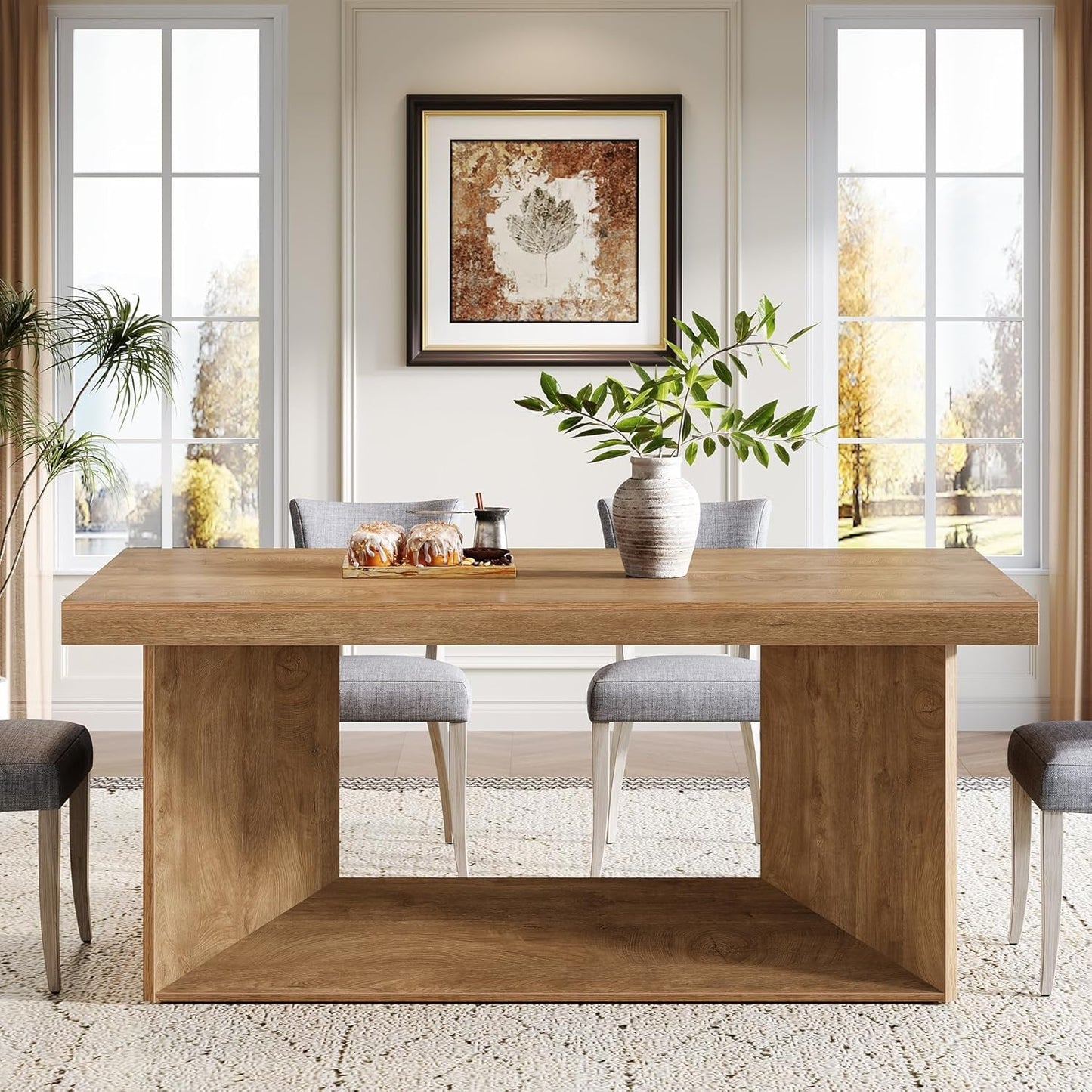 Hawthorne Farmhouse Dining Table – 63” Rustic Brown - solid wood furniture by Chic Woods