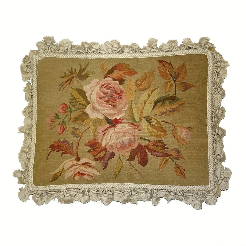 Decorative Needlepoint Hand-Embroidered Wool Throw Pillow