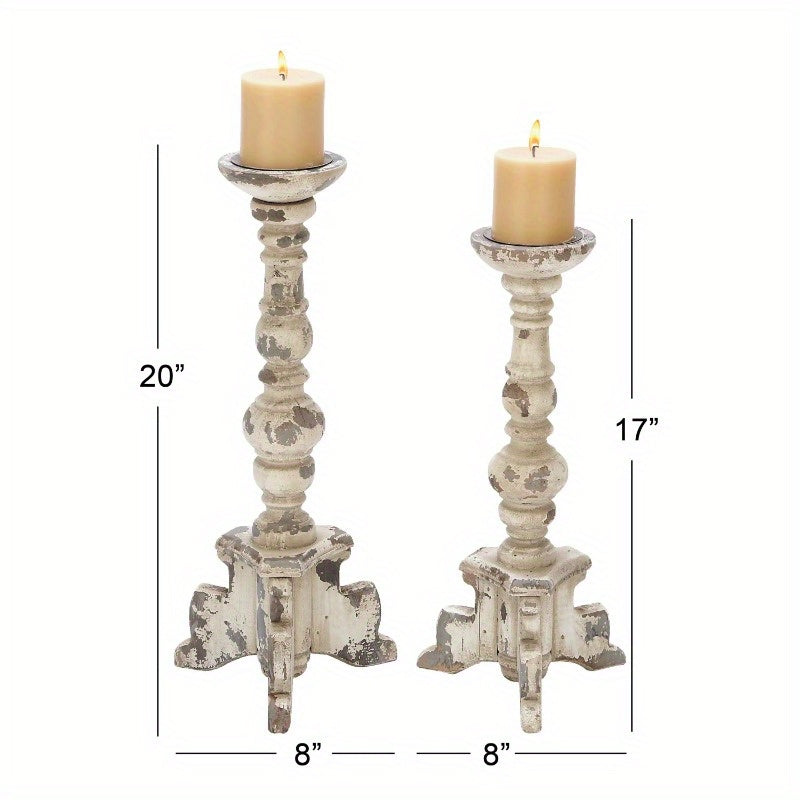 Set of 2 antique wooden candle holders