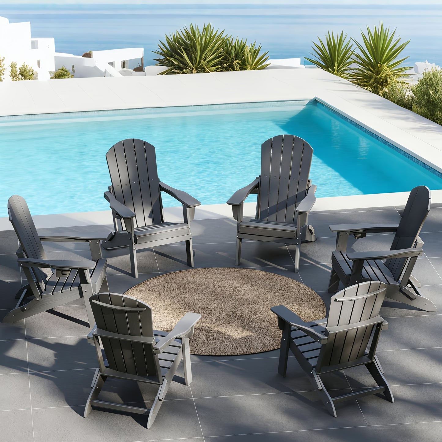 HDPE Folding Adirondack Chair 4Pack/6Pack, All-Weather Fire Pit Chairs with Cup Holder, Outdoor Lawn Chair for Patio Garden