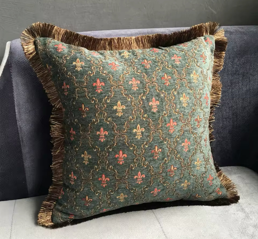 Vintage Soft Chenille Woven Jacquard Dark Green throw pillow cover