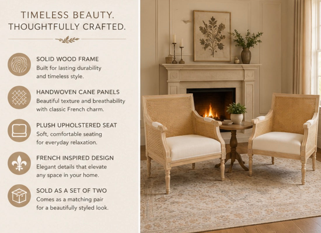 Camilla French Cane Accent Chairs | Set of 2