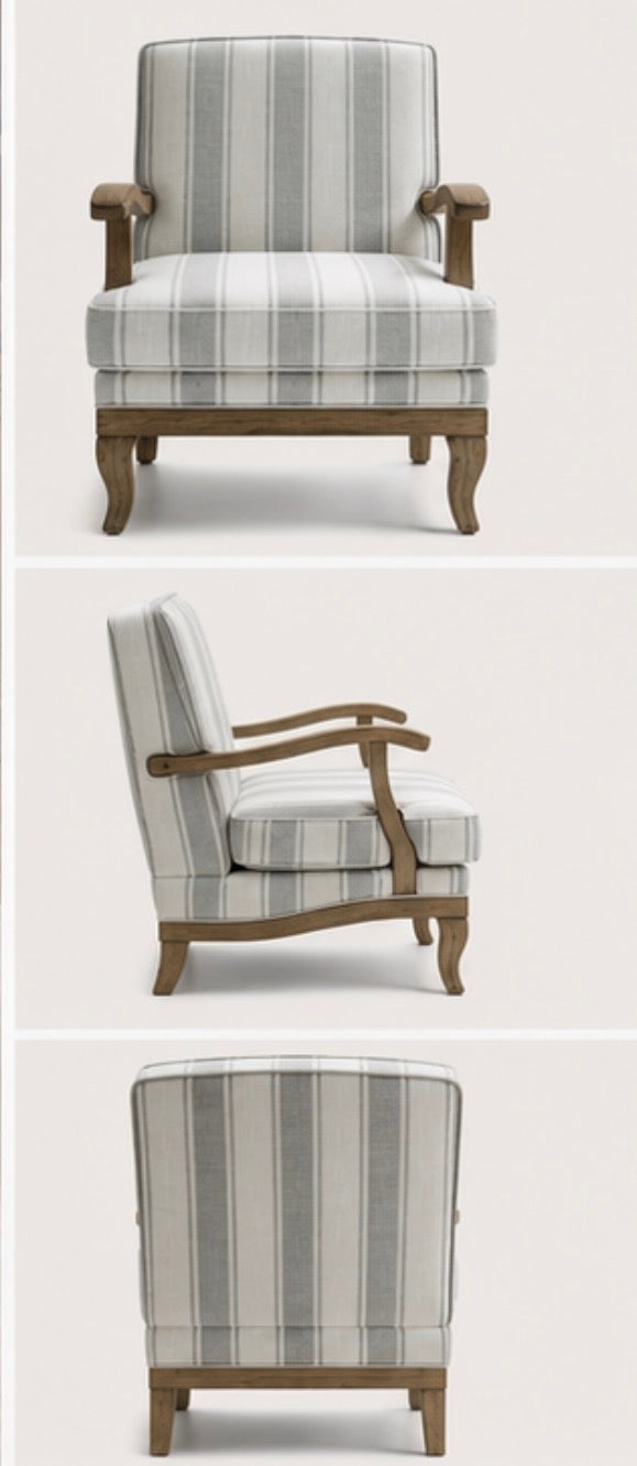 Harbor Stripe Accent Chair | Upholstered Wood Accent Chair
