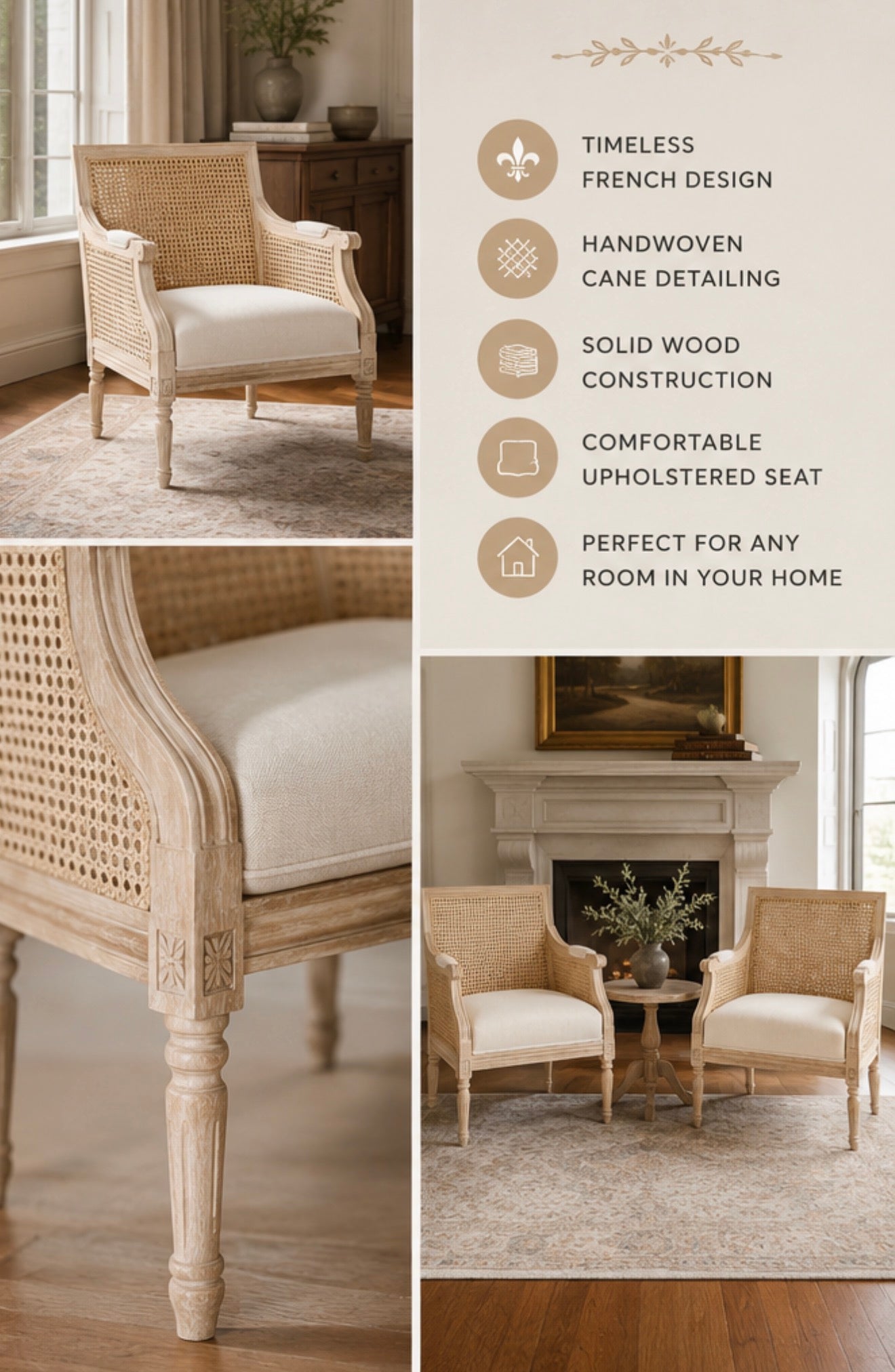 Camilla French Cane Accent Chairs | Set of 2
