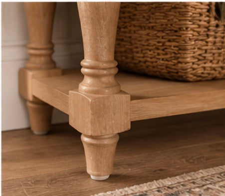 Oak Ridge Farmhouse Console Table with 4 Drawers & Open Shelf