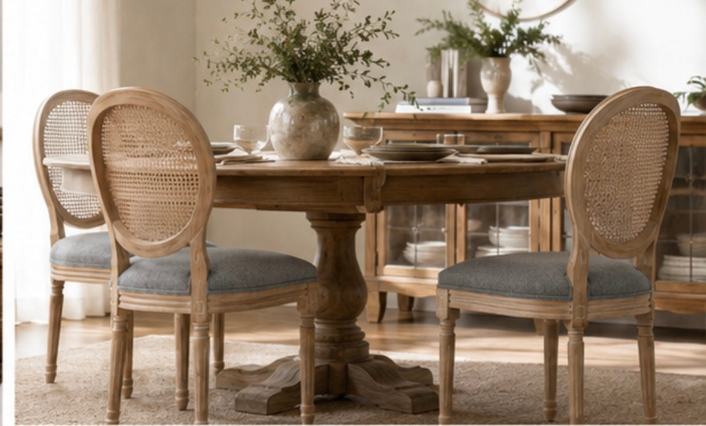 The Coletta Cane Back Dining Chairs – Upholstered Solid Wood Dining Chairs (Sets of 2, 4 or 6)