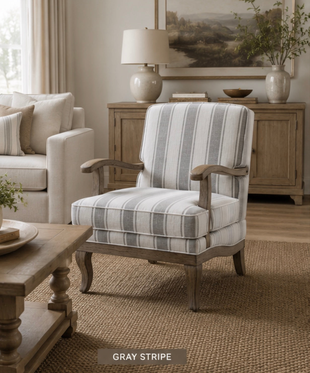 Harbor Stripe Accent Chair | Upholstered Wood Accent Chair