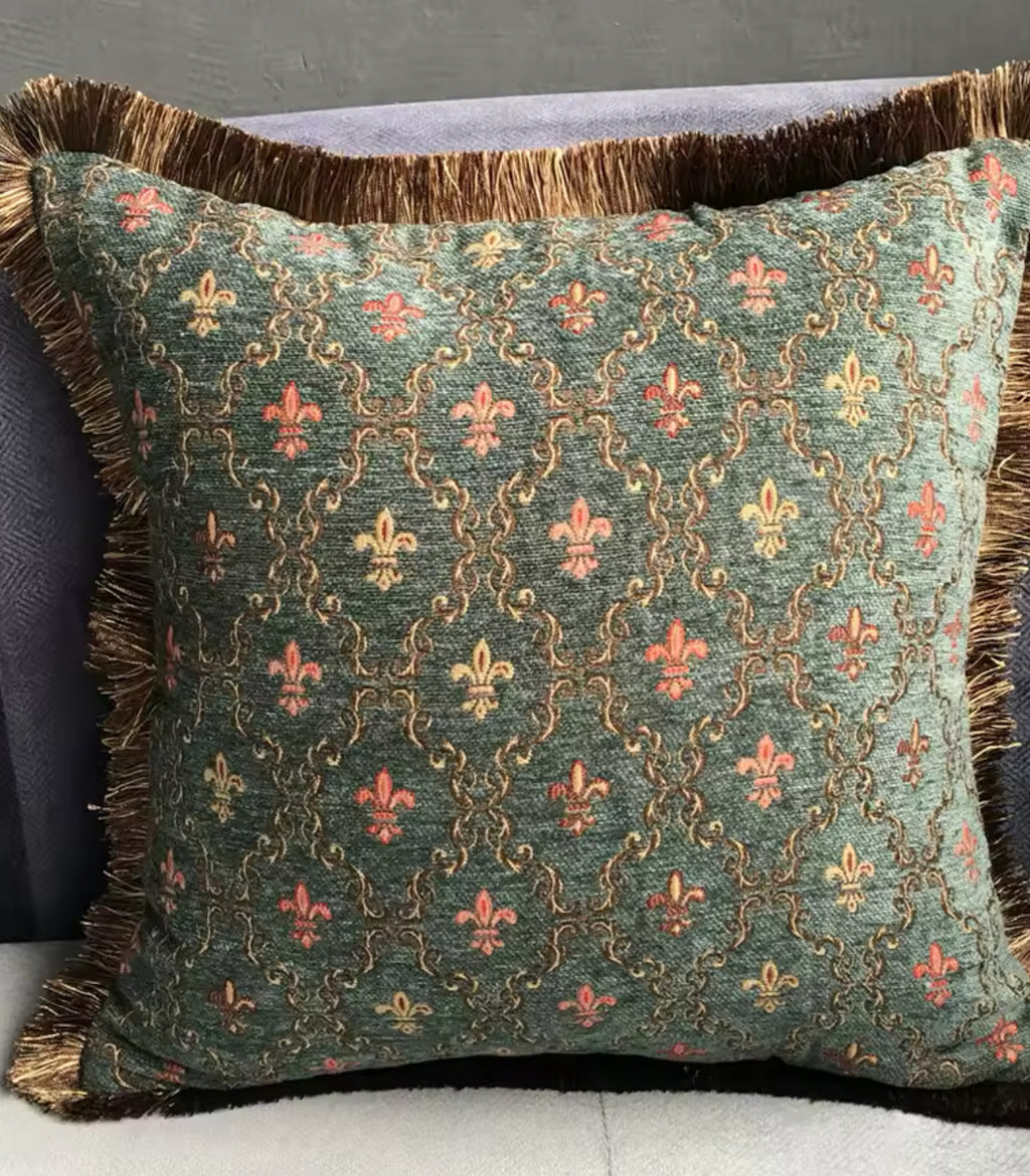Vintage Soft Chenille Woven Jacquard Dark Green throw pillow cover