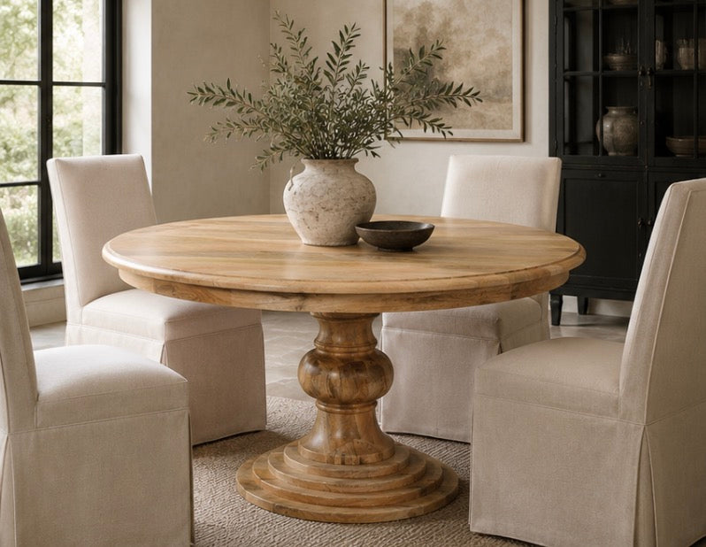 Beaumont Solid Mango Wood Round Pedestal Dining Table