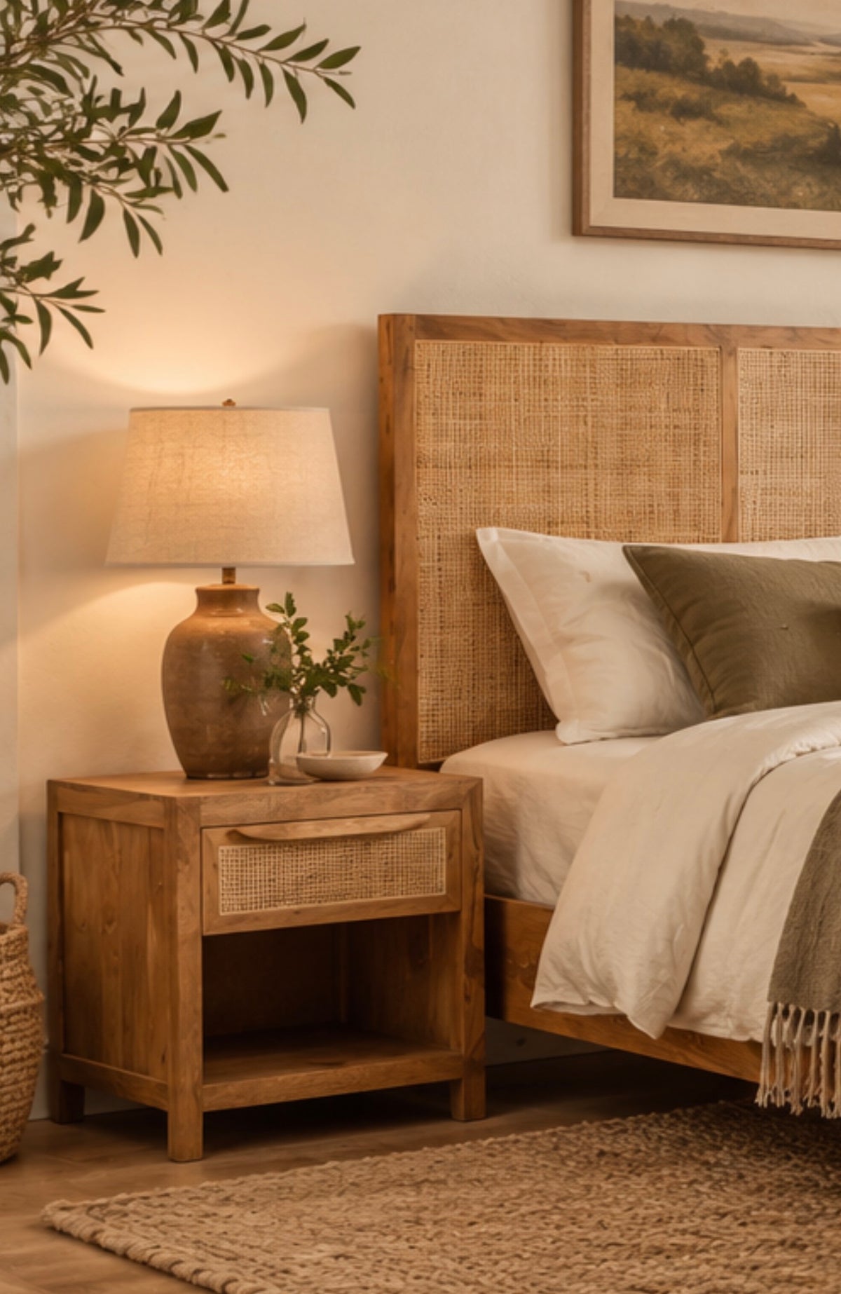 Nira Natural Mango Wood & Cane Bedroom Set