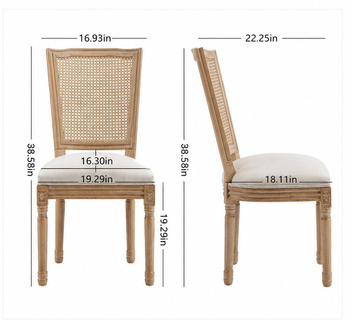Square Rattan Back Dining Chairs — Solid Wood | Sets of 2, 4, 6,