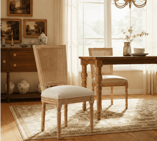 Square Rattan Back Dining Chairs — Solid Wood | Sets of 2, 4, 6,