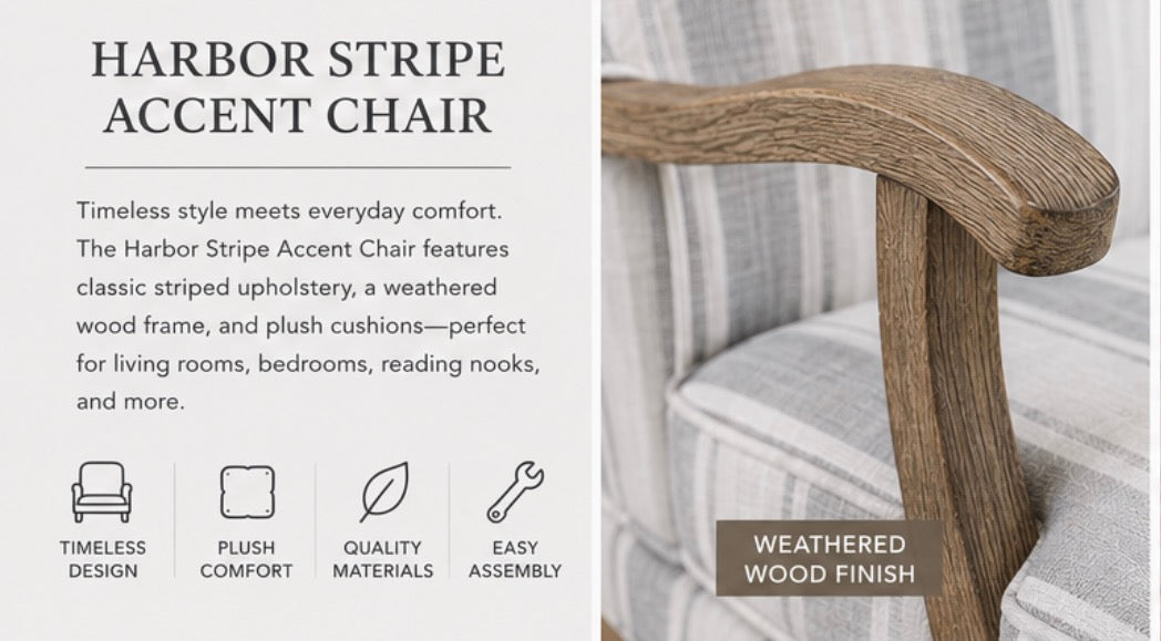 Harbor Stripe Accent Chair | Upholstered Wood Accent Chair