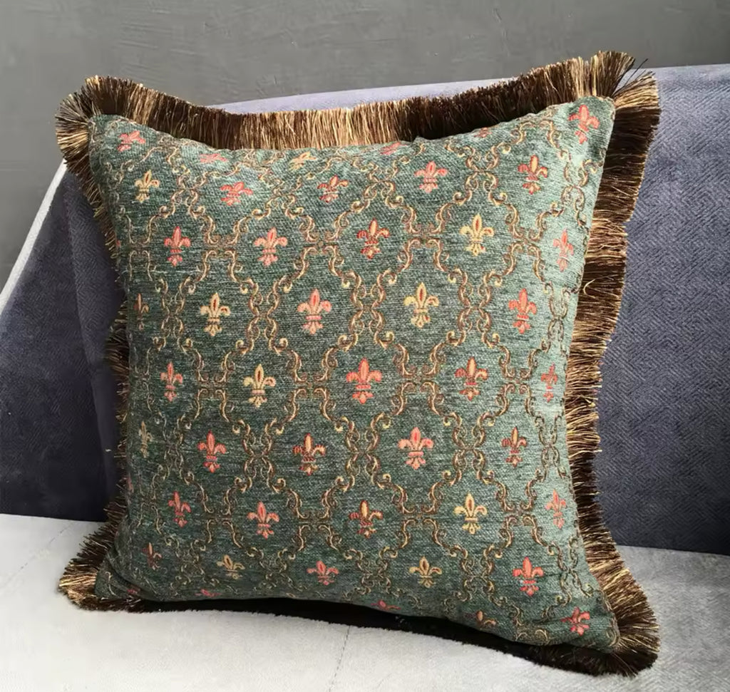 Vintage Soft Chenille Woven Jacquard Dark Green throw pillow cover