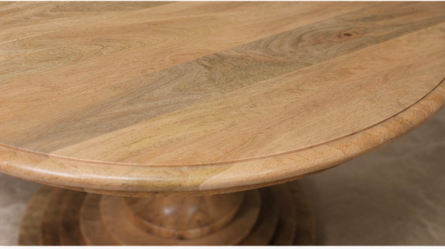 Beaumont Solid Mango Wood Round Pedestal Dining Table