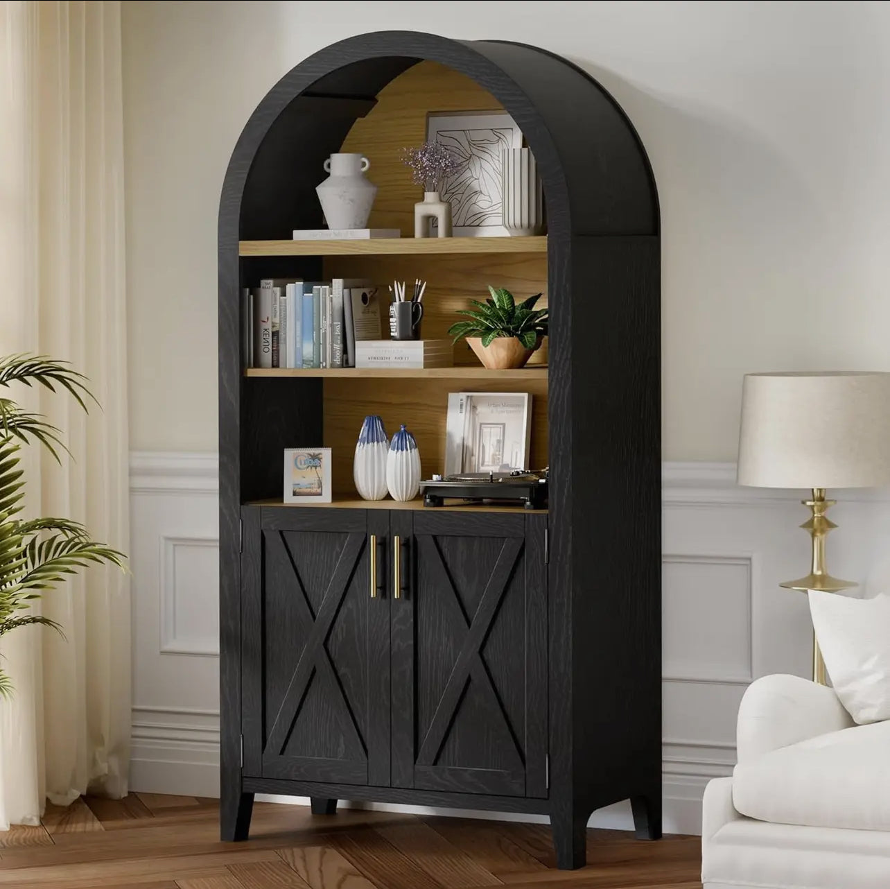 Arched beechwood bookcase