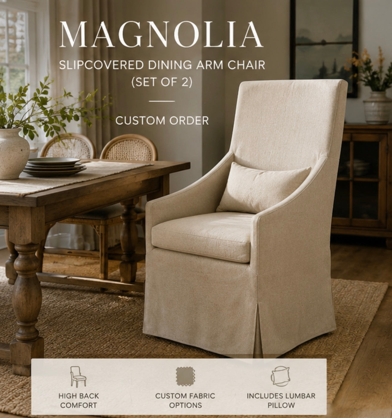 Magnolia Slipcovered Dining Arm Chair (Set of 2) | Custom Order