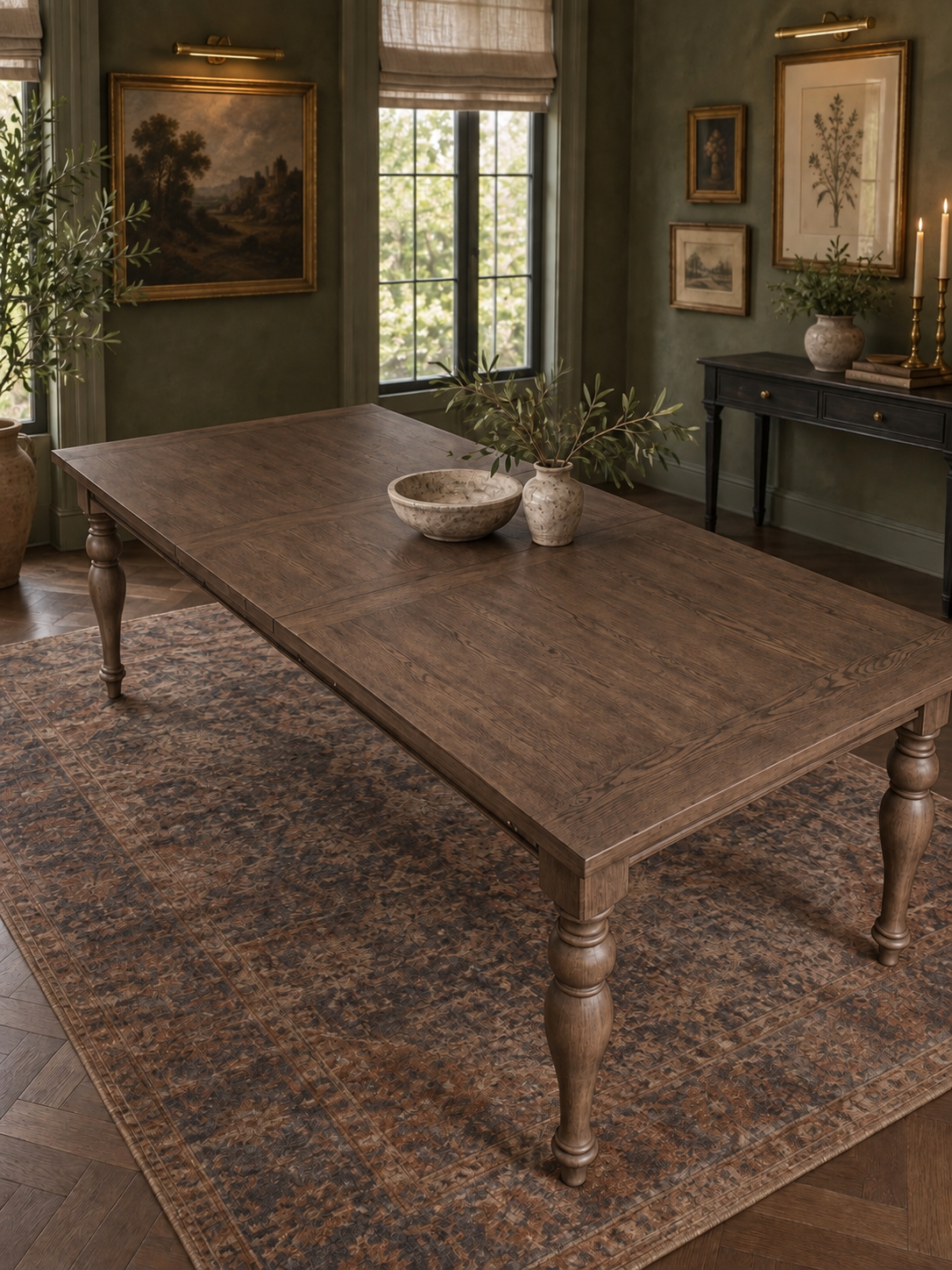 MARLOWE TURNED-LEG EXTENSION DINING TABLE