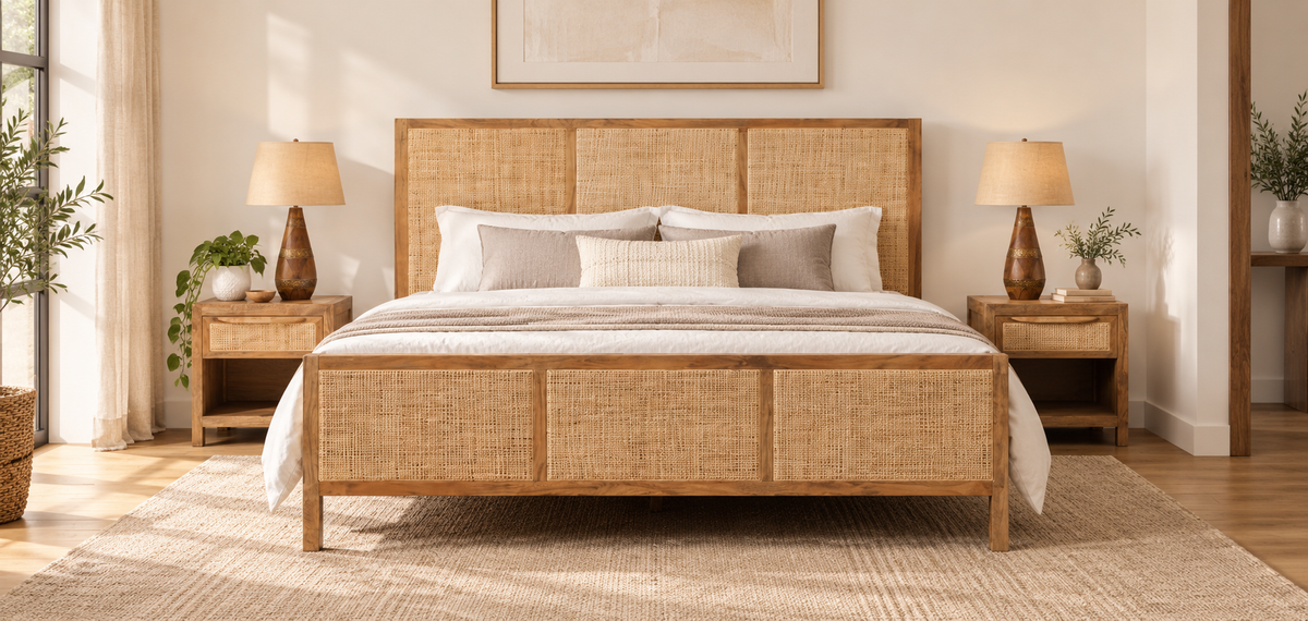 Nira Natural Mango Wood & Cane Bedroom Set