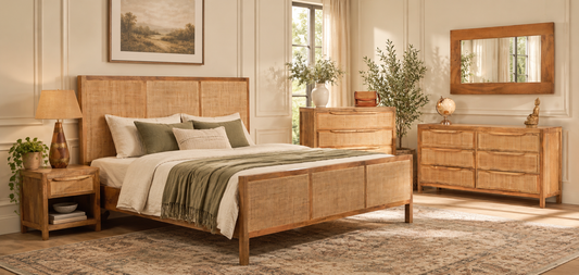 Nira Natural Mango Wood & Cane Bedroom Set