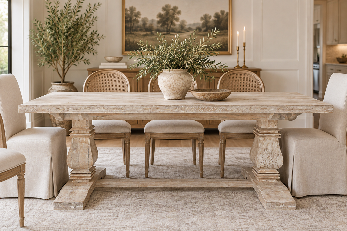 Langley Solid Mango Wood Trestle Dining Table