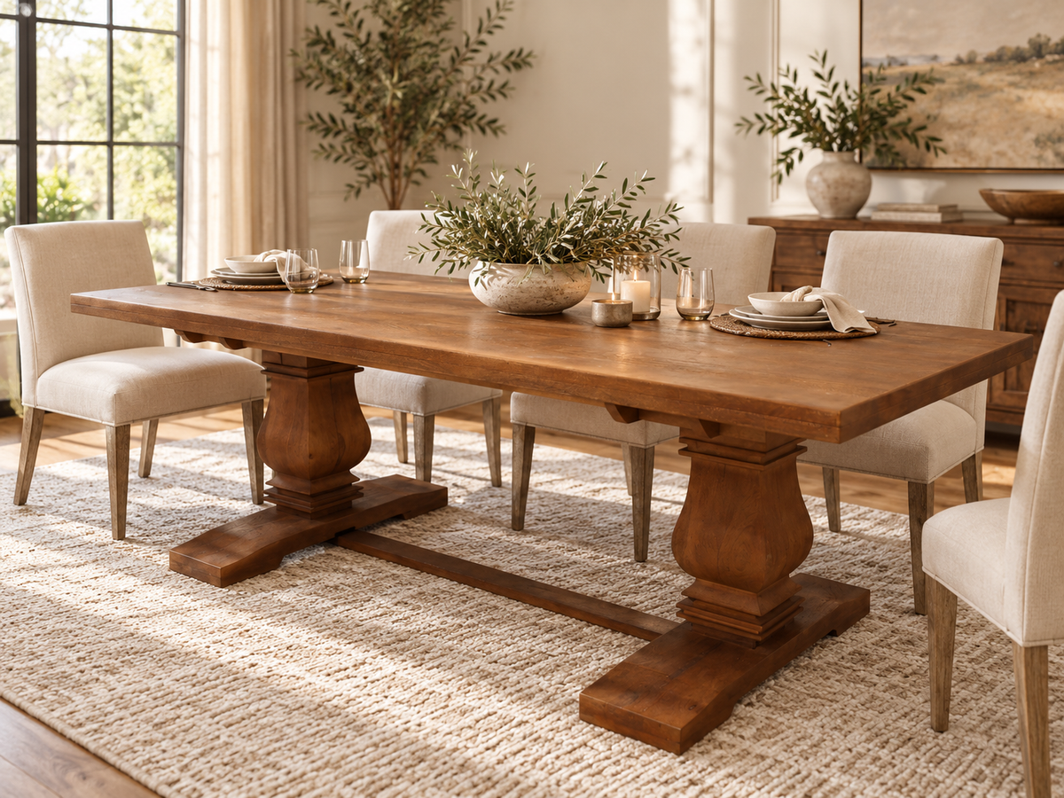 Langley Solid Mango Wood Trestle Dining Table