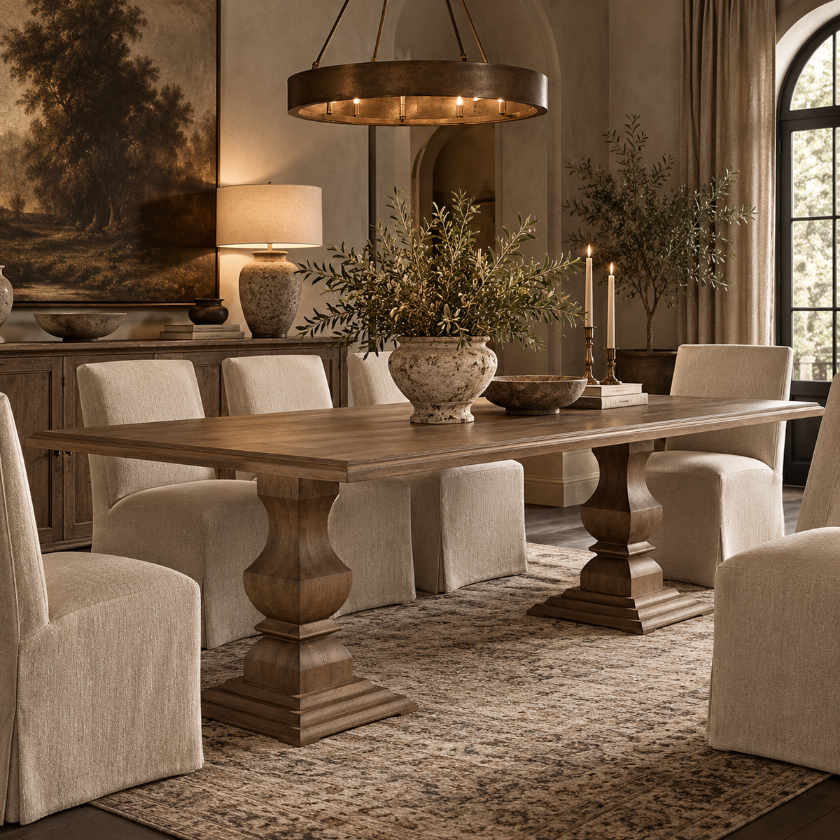 Johanna Solid Wood Double Pedestal Dining Table
