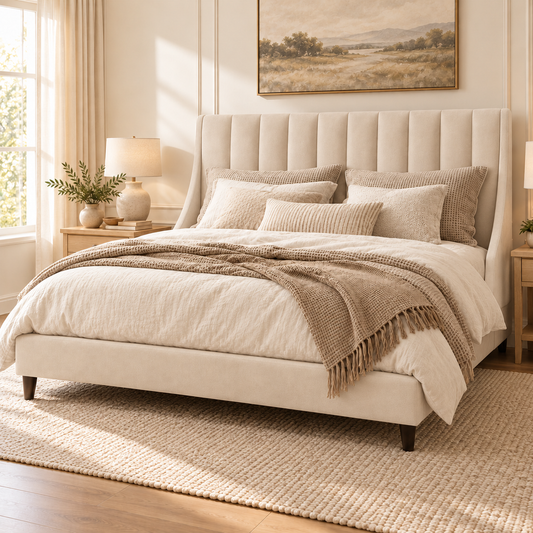 Audrey Channel-Tufted Upholstered Wingback Bed