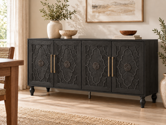 Aveline Carved Floral 4-Door Sideboard