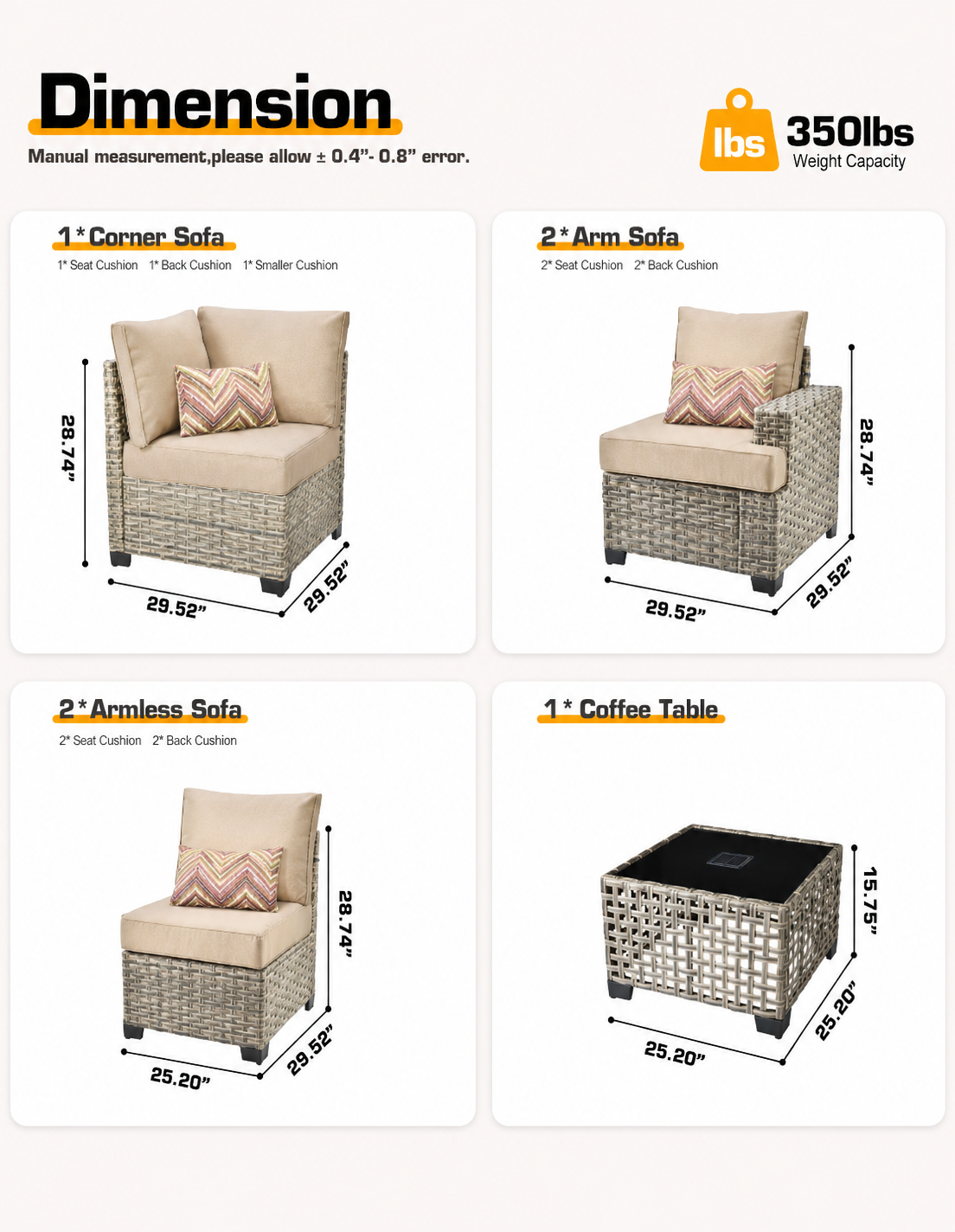 Santorini Modular Outdoor Sectional Set with Solar Coffee Table