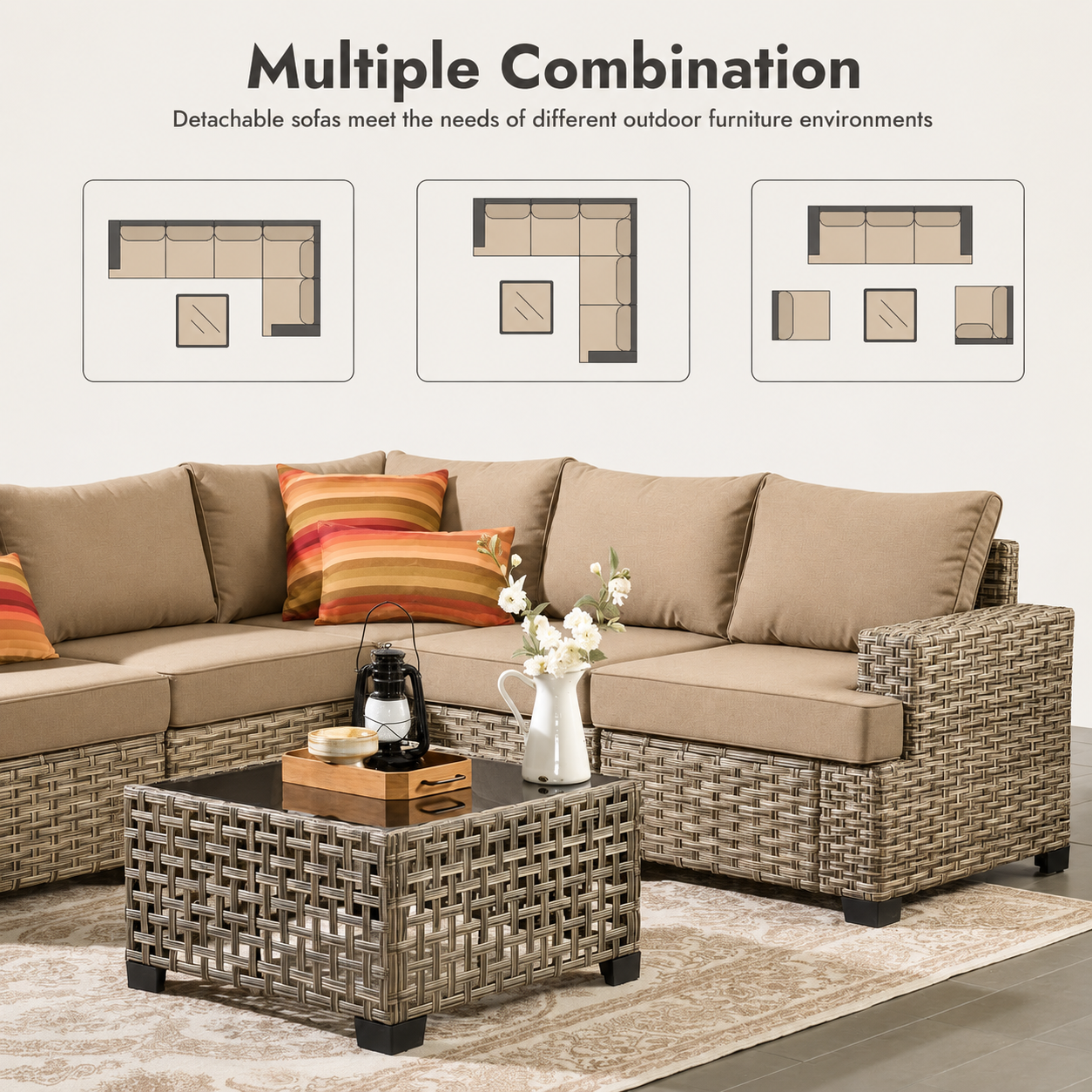 Santorini Modular Outdoor Sectional Set with Solar Coffee Table