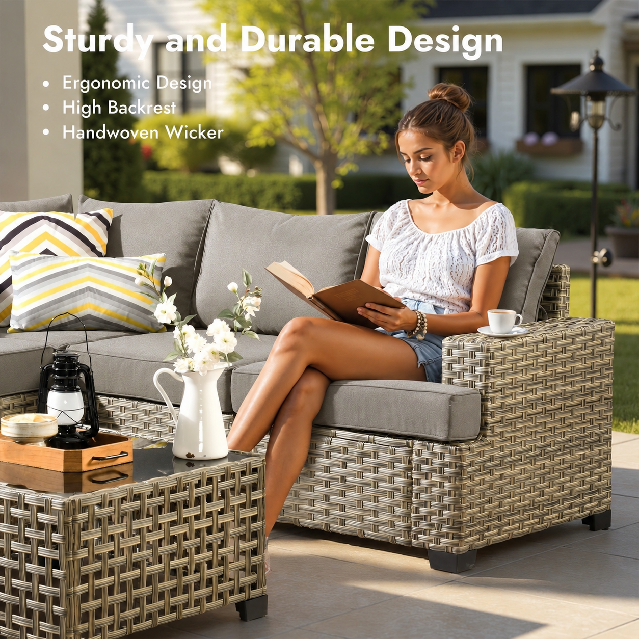 Santorini Modular Outdoor Sectional Set with Solar Coffee Table