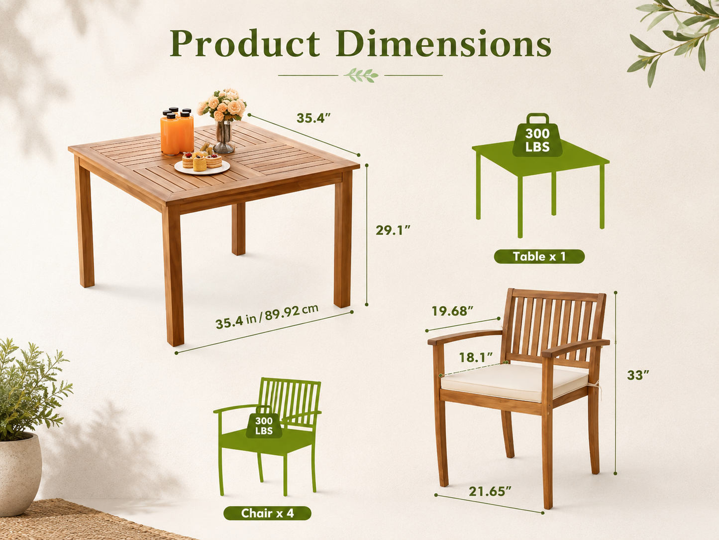 Sedona 5-Piece Acacia Patio Dining Set