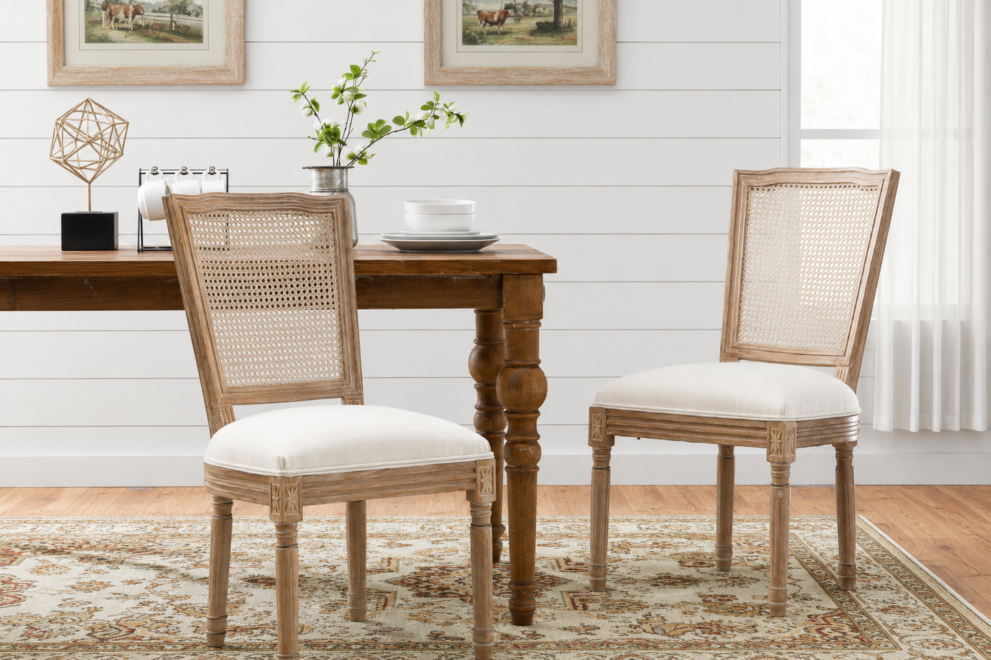 Square Rattan Back Dining Chairs — Solid Wood | Sets of 2, 4, 6,
