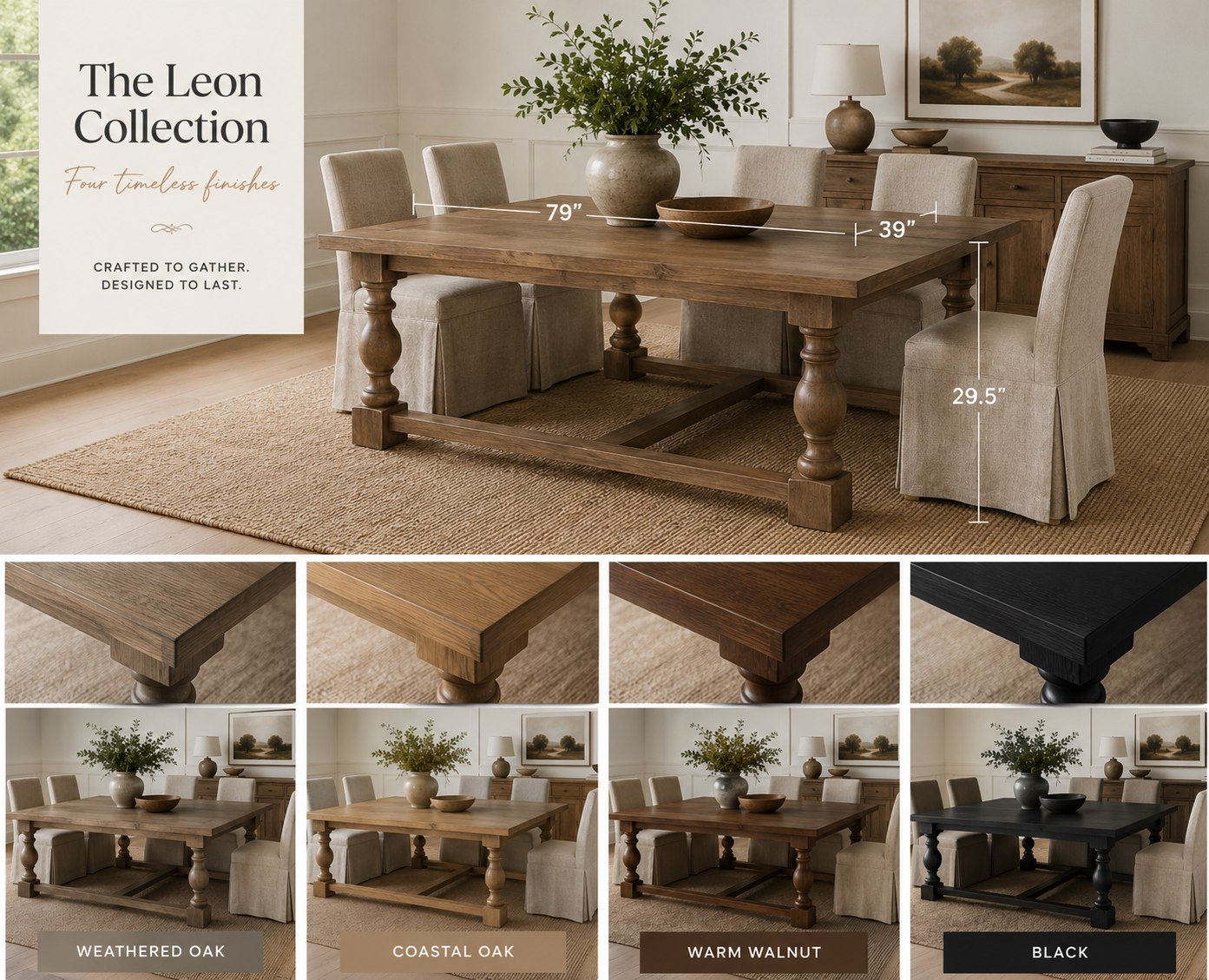 Leon Solid Wood Dining Table –
