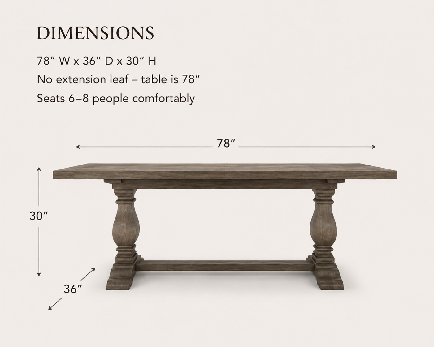 Valentina 78” Solid Wood Trestle Dining Table