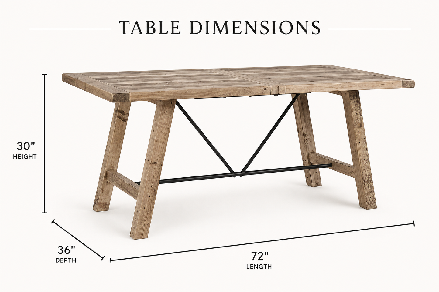 Sonoma 72” Solid Wood Farmhouse Dining Table