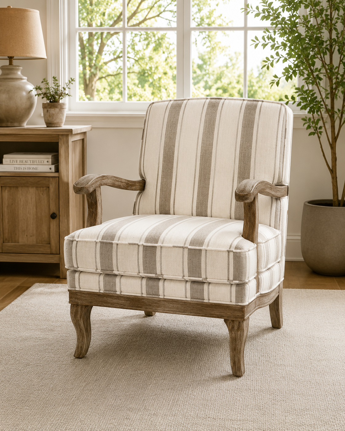 Harbor Stripe Accent Chair | Upholstered Wood Accent Chair