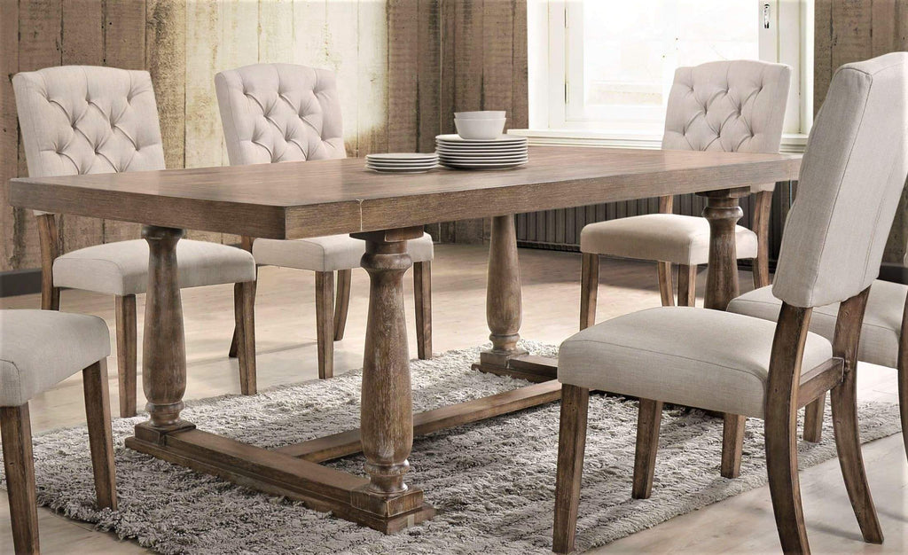Benson Weathered Oak Dining Table - Farmhouse Charm, Expandable Design, Quick Assembly